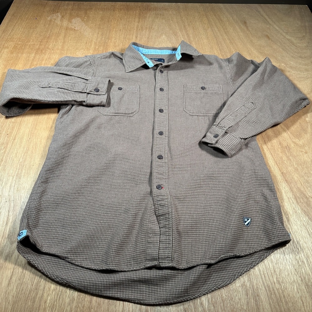 Cremieux Classics Shirt Mens Large Brown Houndstooth Cotton Button Down LS